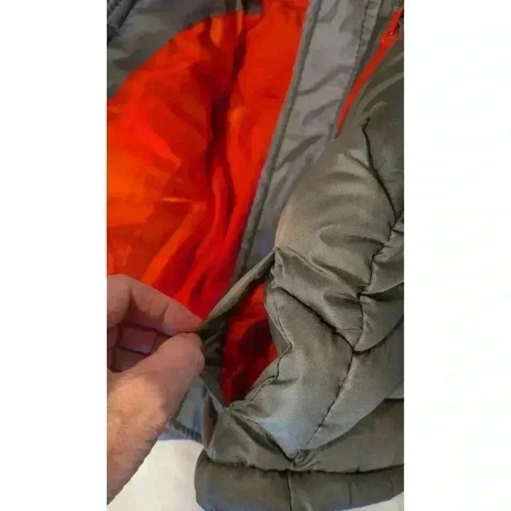 Vertical '9 Boys Lined Puffer Jacket Siz 18 Months Gray Red Hooded Pockets EUC